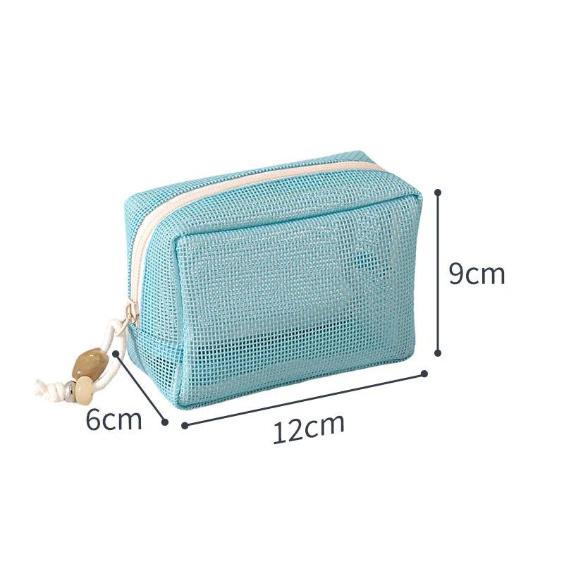 A New Model Casual Nylon Storage Pouch Hand-held With Zipper Cosmetic Bag Multipurpose Mesh Mesh Pouch Travel Qme blue