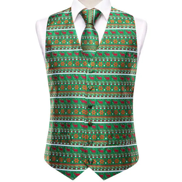Christmas Colorful Men Vest Tie Pocket Square Cufflinks Set 4 Pieces Xmas Wedding Party Suit Accessories Gifts for Dad Boyfriend Qme MJTZ3077 S