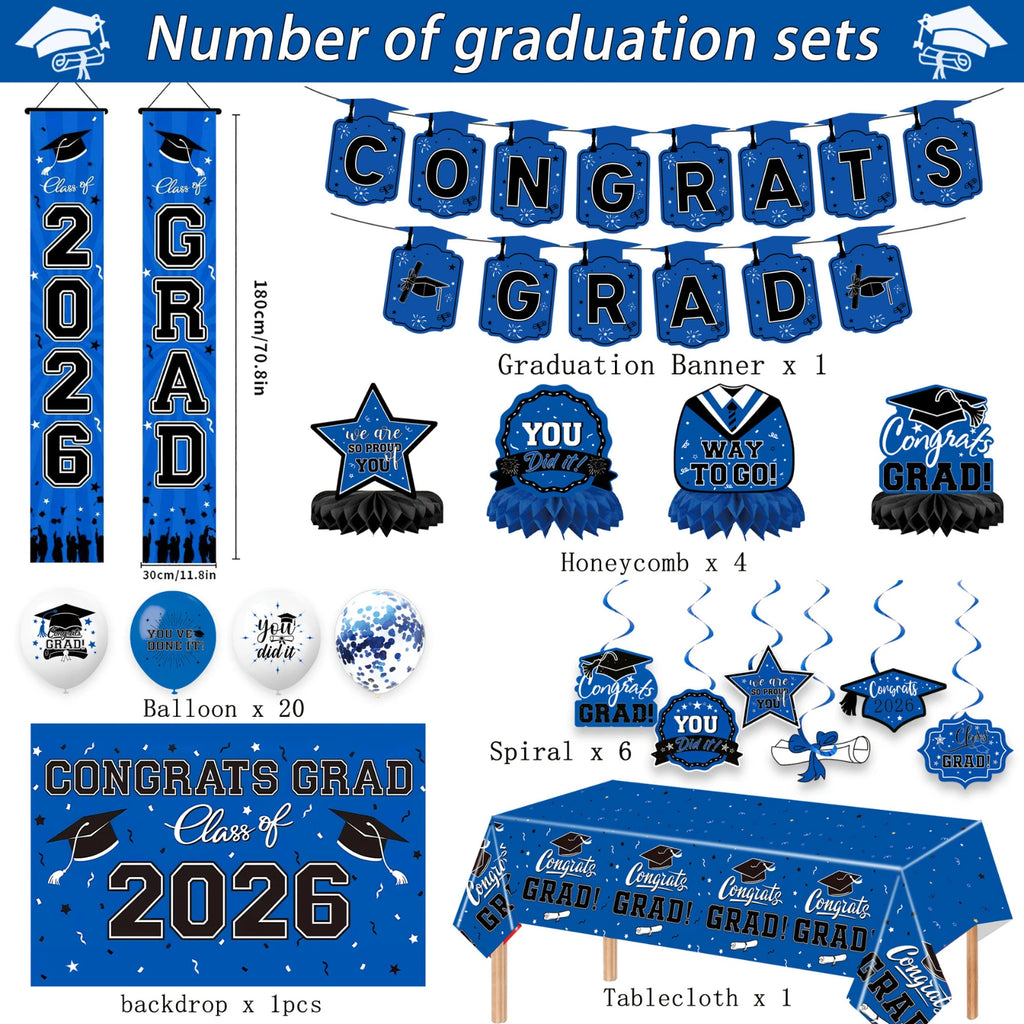 Graduation Theme Party Decoration Set Blue Serise Tablecloth Plate Balloon Set Photography background Decor Props Qme