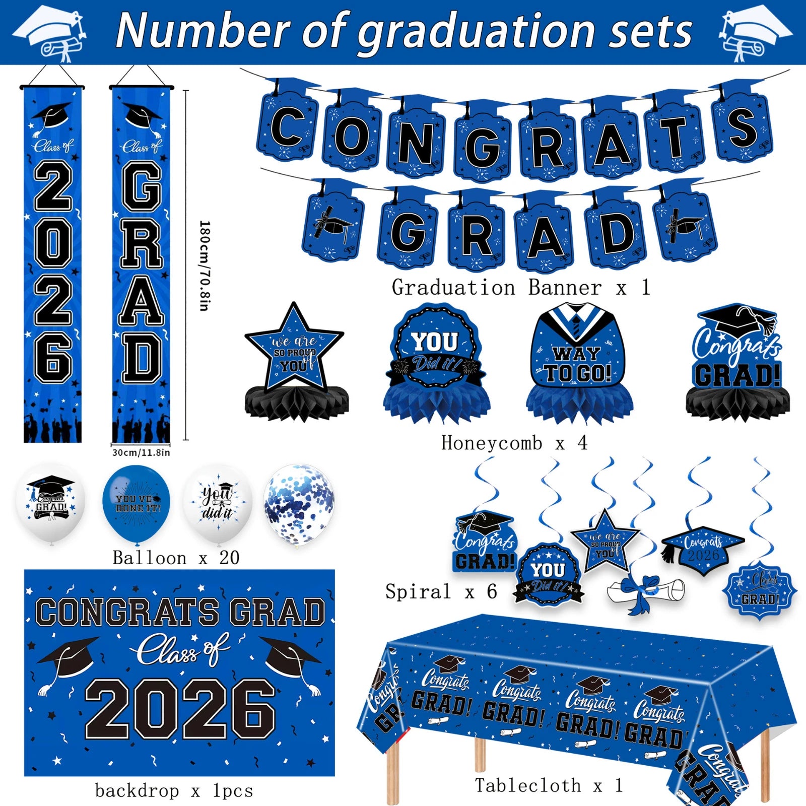 Graduation Theme Party Decoration Set Blue Serise Tablecloth Plate Balloon Set Photography background Decor Props Qme