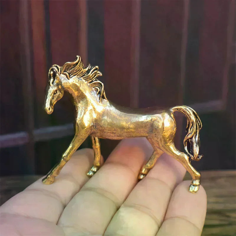 Brass Horse Figurines Chinese New Year Zodiac Horse Ornament Feng Shui Lucky Statue Home Office Desktop Decoration Crafts Qme