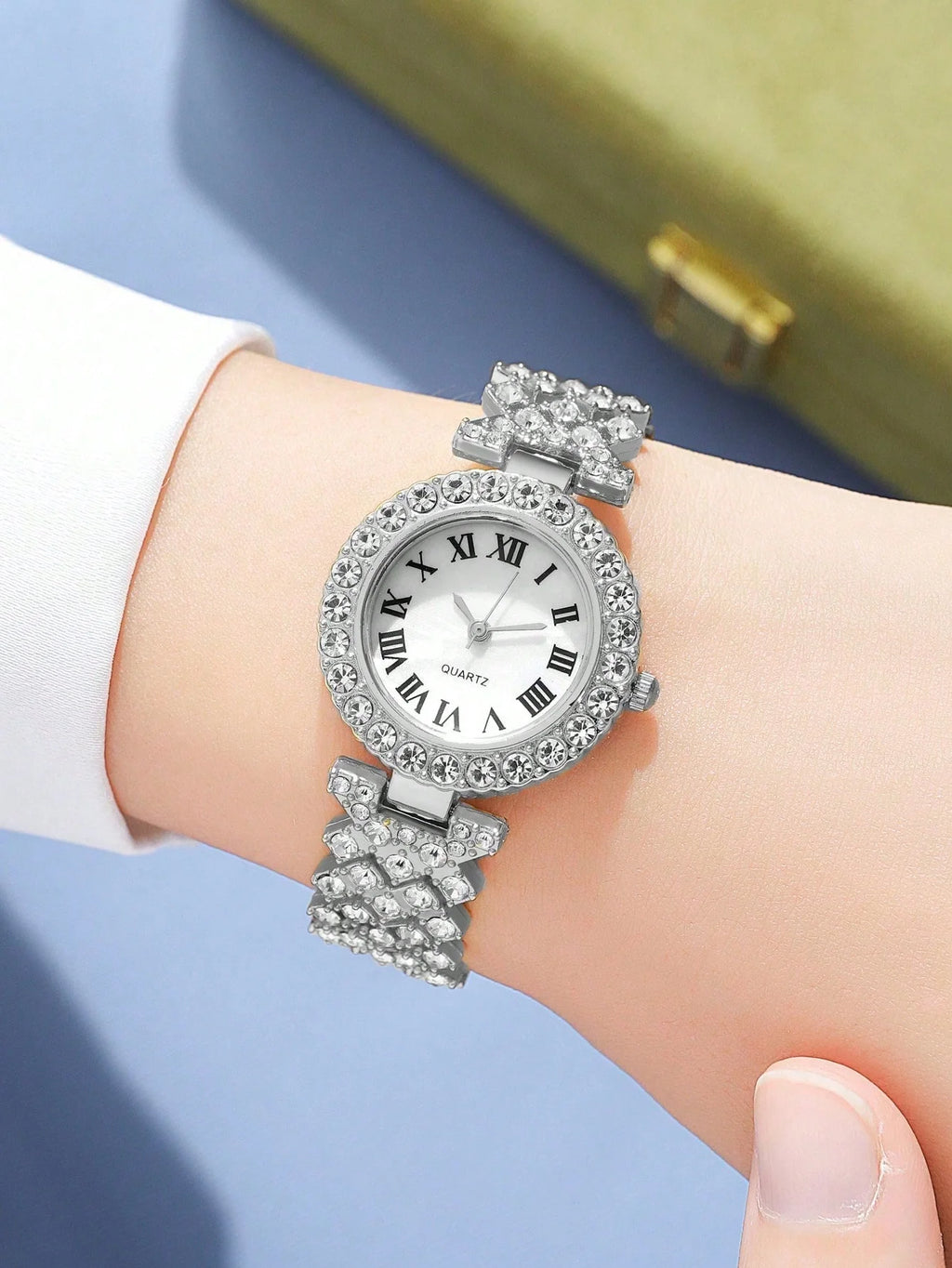 2-piece luxury fashion bracelet watch set with diamonds for women, quartz wrist watch set Qme