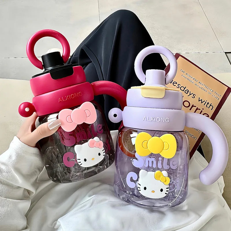 Hello Kitty Large-Capacity Plastic Water Cup Stylish Straw Cup for Girls Portable Summer Ice-Cooling Cup for Students Qme