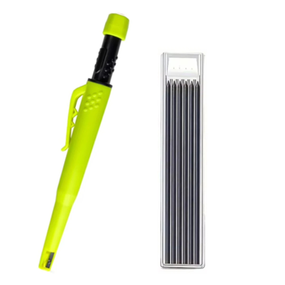 Carpenter Mechanical Pencil With Refills One-piece Design Pen Cap Built-in Sharpener Woodworking Construction Marking Tool Qme 1 pen black Refill D