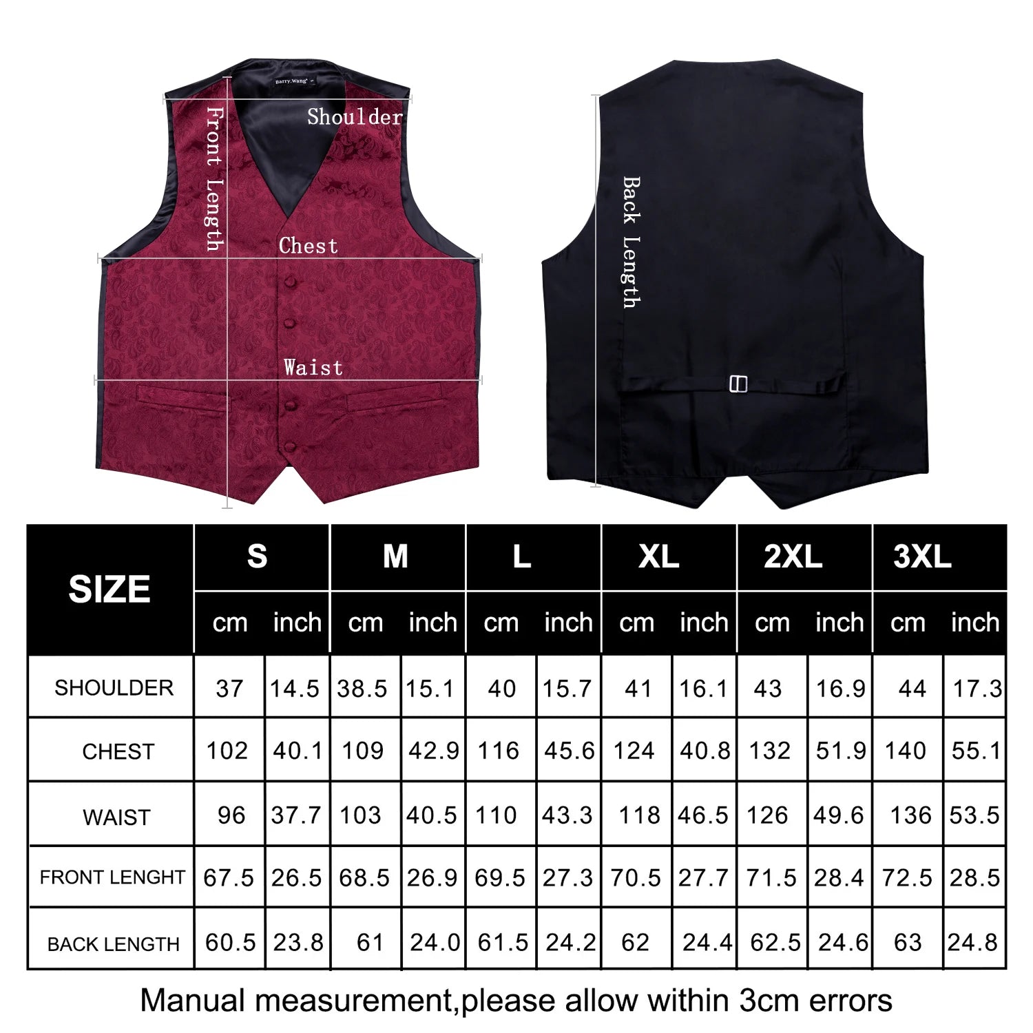 Hi-tie Silk Mens Suit Vests Woven Black Paisley Waistcoat Tie Pocket Qme
