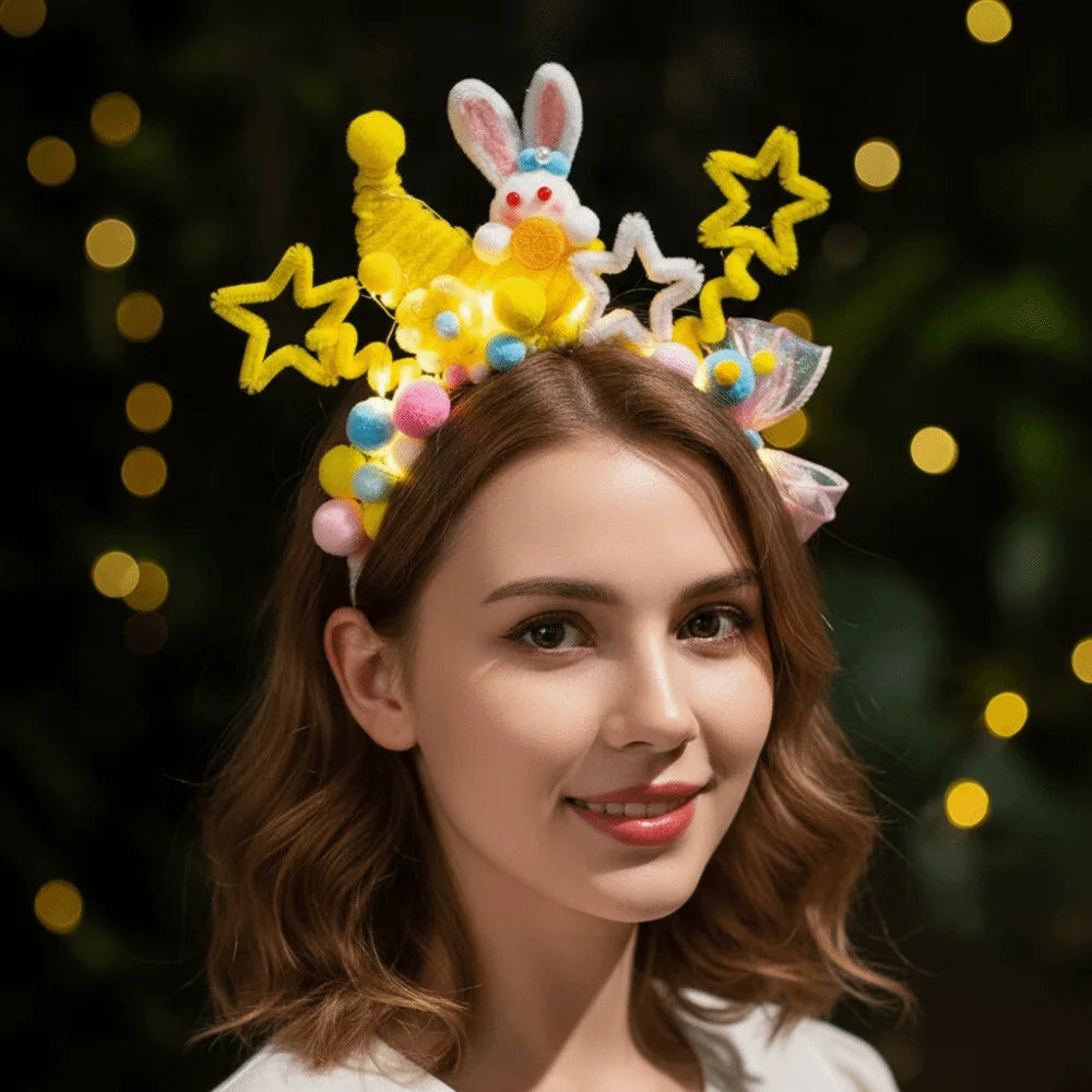 Handmade Bunny Headband Glowing Twisted Stick Rabbit Hair Hoop Luminous Dual Use Glowing Headwear Mid-Autumn Festival Qme