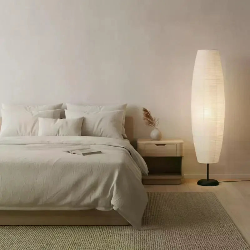Modern Tall Rice Paper Floor Lamp Soft Warm Glow Minimalist Slim Design For Living Room Bedroom Home Decor Qme