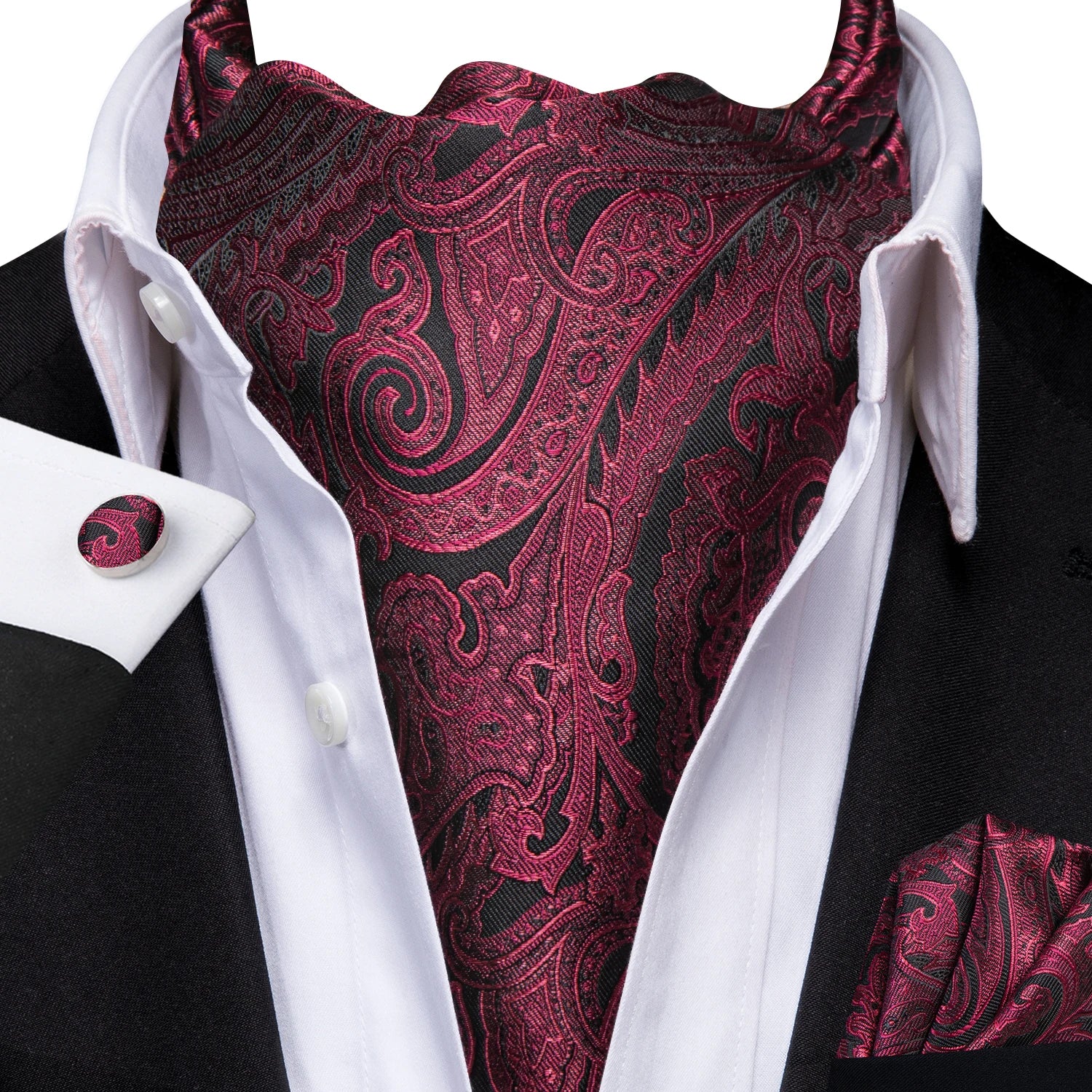 Men's Ascots Fashion Luxury Paisley Cravat Set with Cufflinks and Handkerchiefs for Daily Casual Outing Qme LDAS1173