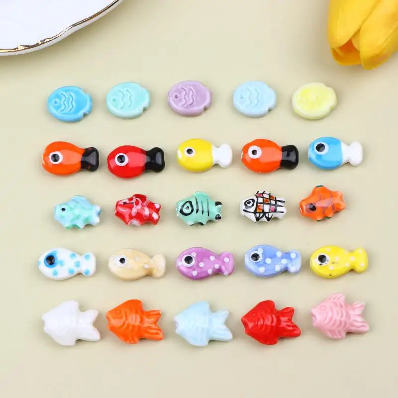 10Pcs Cute Ceramic Fish Beads Handmade Colorful Loose Spacer Beads For Jewelry Making DIY Bracelet Necklace Accessories Qme