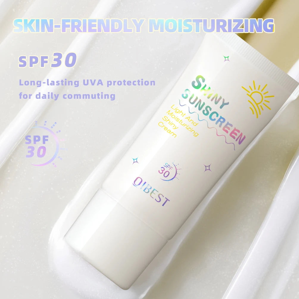 QIBEST 2 In1 Sunscreen Face Lotion UV Protection Highlighting Makeup Sunscreen Shiny Brightening Sun Cream Anti-Aging Skin Care Qme