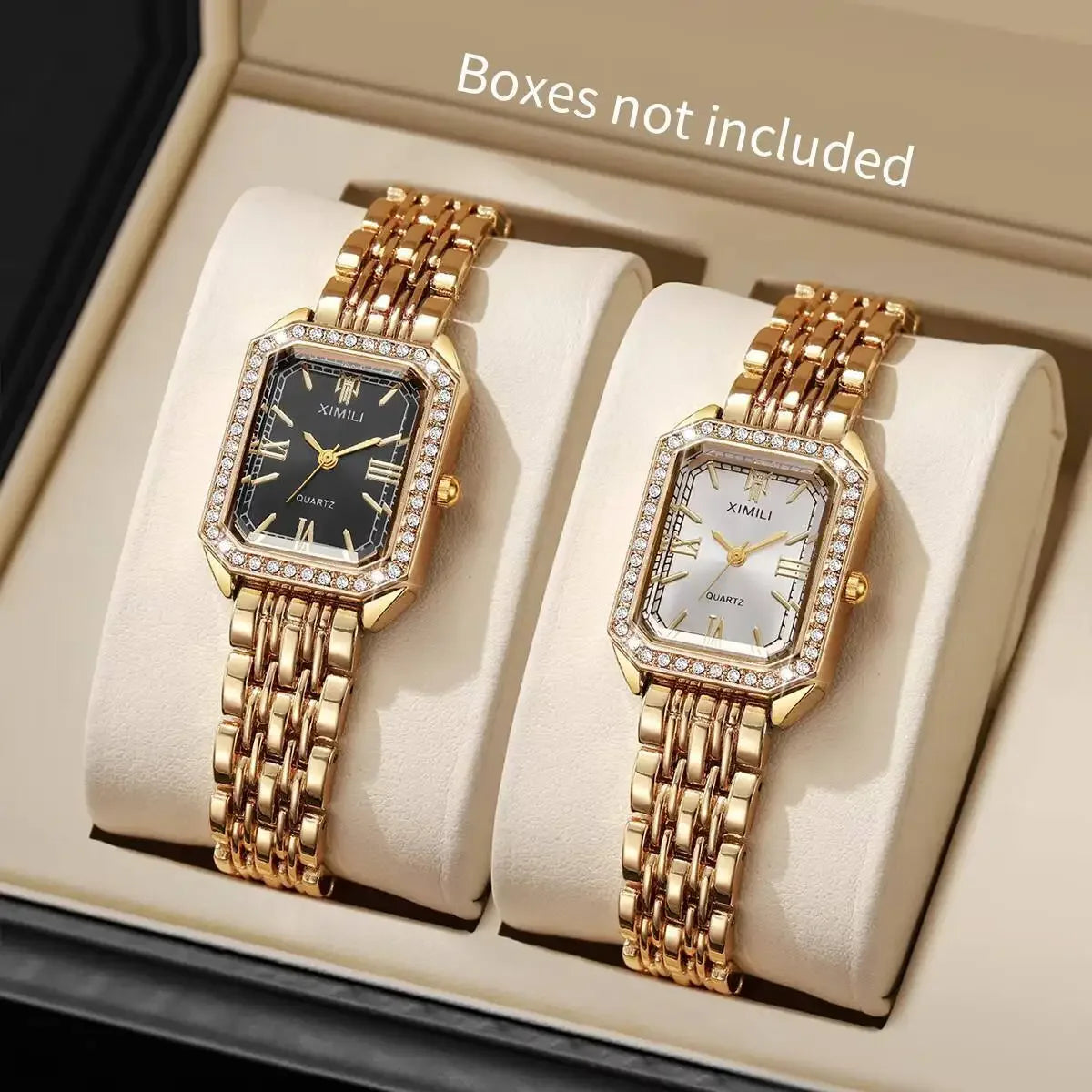 2/3/5 pçs moda retângulo relógios femininos conjunto senhoras strass relógio de quartzo pulseira relógio de pulso (sem caixa) Qme 2pcs