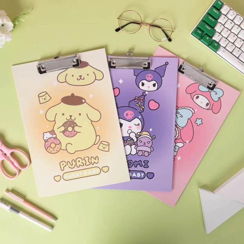 Hello Kitty Kuromi A4 Stylish Folder Clipboard Multifunctional Writing Board Book Rest and Student Writing Folder Qme