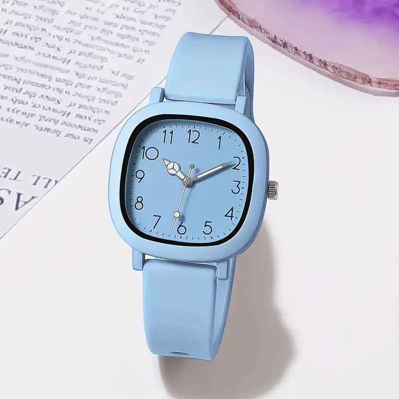 Candy Color Square Women Watch Casual Silicone Band Quartz Wristwatch 10 Colors Fashion Ladies Sports Clock Reloj Mujer No Box Qme Blue