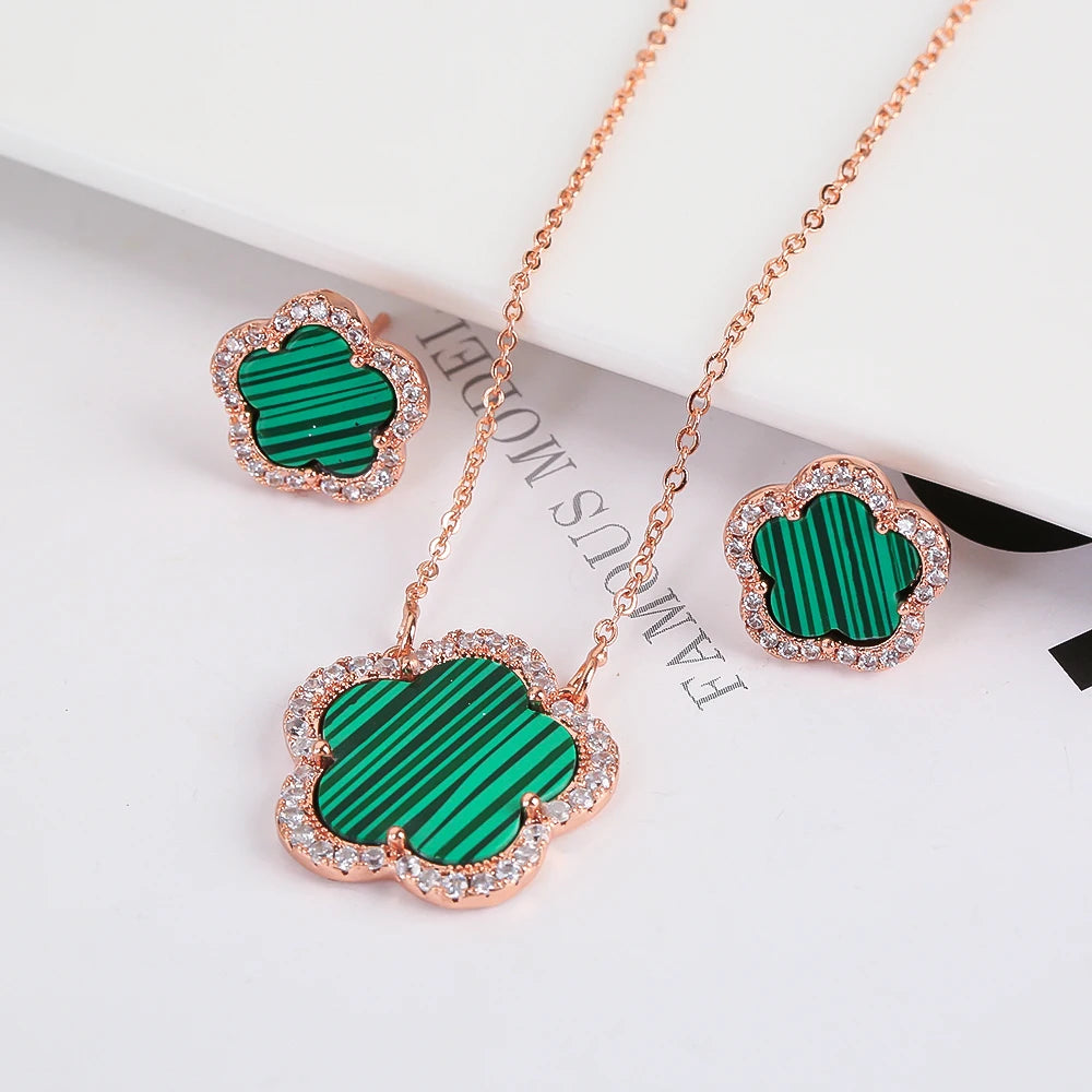 Trendy New Sweet Fashion Natural White Solid Five Leaf Petals Women Jewelry Set Necklace Earrings High Quality Gift Qme 13