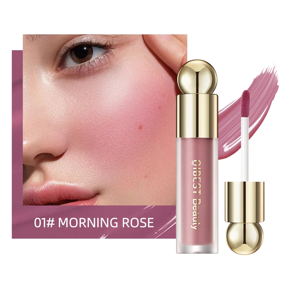 QIBEST Face Liquid Blush Eyeshadow Cheeks Makeup With Cushion Applicator Lightweight Soft Maquiagem Waterproof Smooth CreamBlush Qme Blush 01