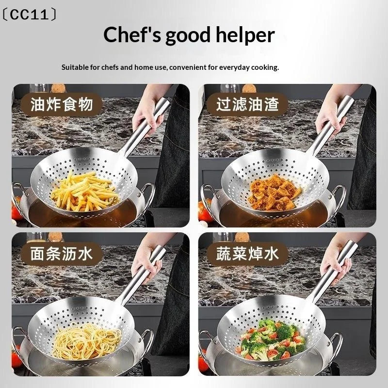 Thickened Stainless Steel Colander Handle Easy Clean Oil Flour Noodle Qme