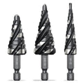A02F-Step Drill Bit Set- Four Spiral Flute 3 Pcs HSS Bits(1/8" To 7/8") Unibit Design, 1/4" Shank Qme As Shown