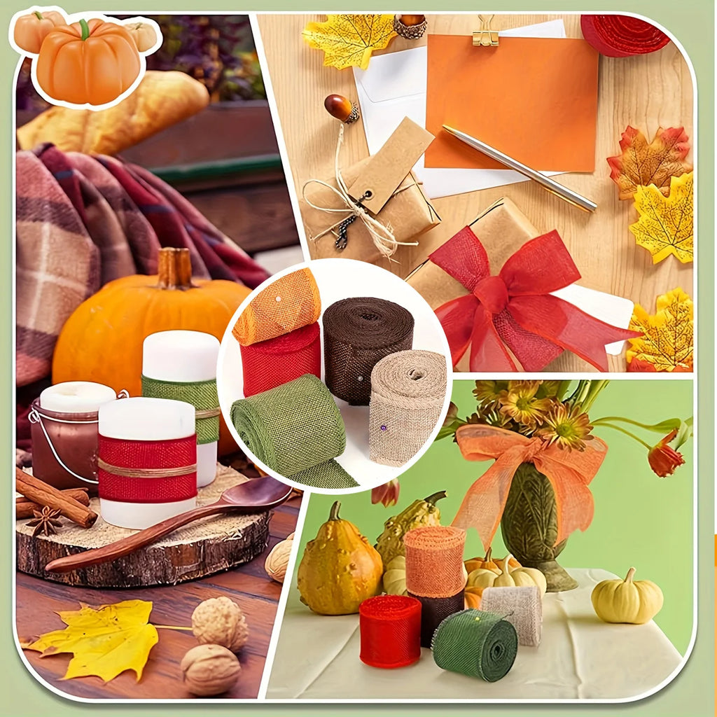 Fall Burlap Ribbon， 1 Roll Thanksgiving Decorative Ribbons For Gift Wrapping & Crafts Qme