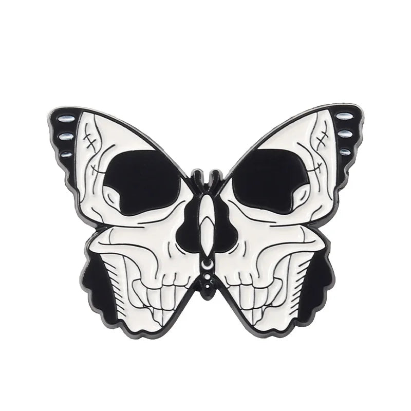 Skeleton Butterfly Enamel Pins Black Skull Gothic Punk Lapel Clothes Badges Brooches Backpack Hat Jewelry Gift for Kid Friends Qme Style 4