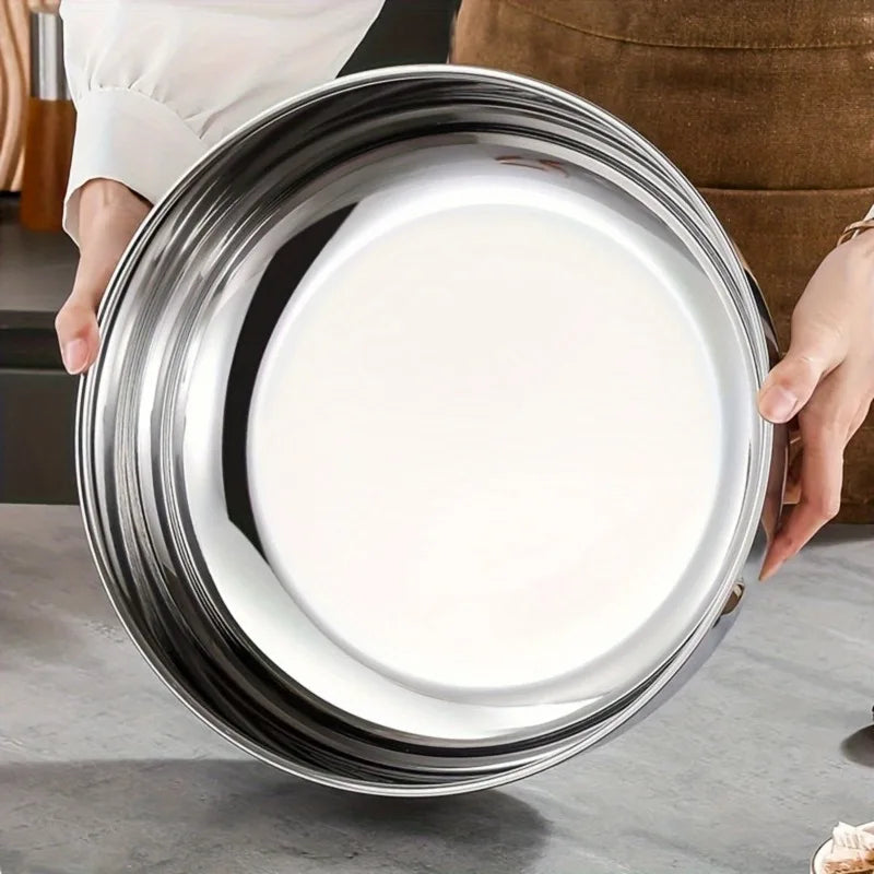 1pc- Rust-Resistant Stainless Steel Large Mixing Bowl with Lid | Deep & Wide, Ideal for Dough Kneading, Vegetable Washing Qme