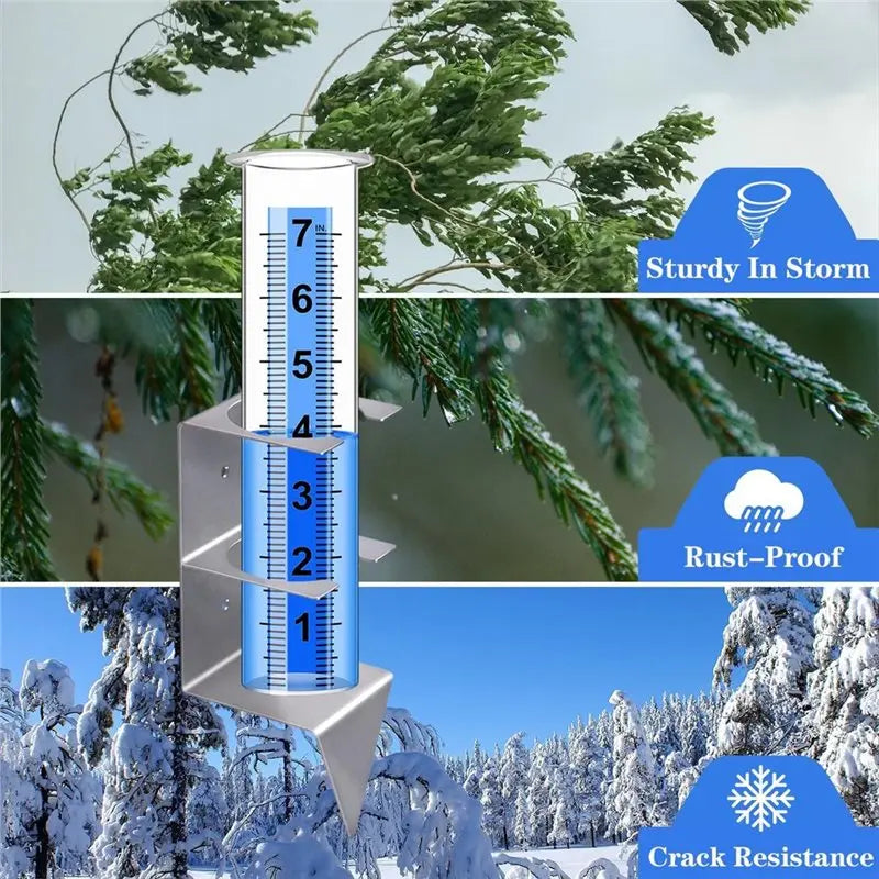 A02F-Rain Gauge With Stainless Steel Mounting Rack Holder-Rain Gauge For Outdoor For Yard Garden Fence Lawn Patio Farm Qme