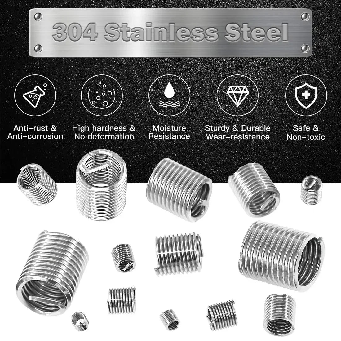 60 uds inserto de rosca de alambre M3 M4 M5 M6 M8 M10 M12 inserto de rosca de sujeción Kit de reparación de desgaste de manguito Qme