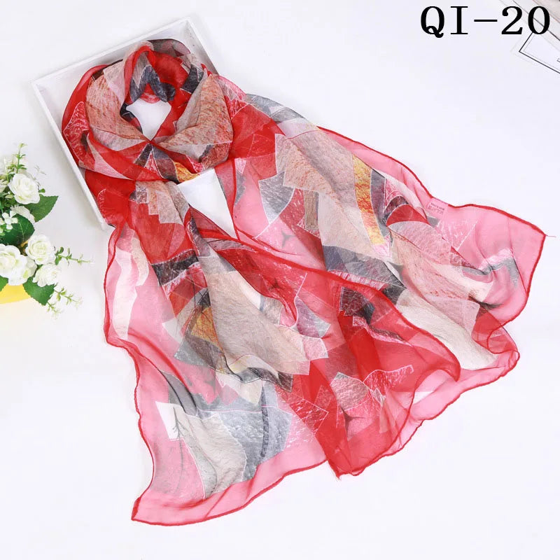 Painting Lotus Beach Sun Protection Chiffon Georgette Scarf Women Foulard Scarf Shawls Female Long Wraps Beach Sunscreen Hijab Qme