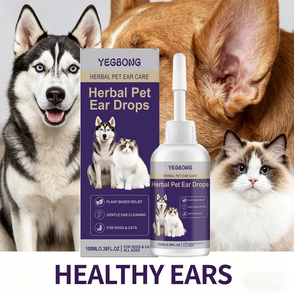 Pet Ear Drops Removing Earwax Eliminate Ear Odor Freshing Relieve Dryness & Discomfort Cat Cleaning Drops Suitable for All Ages Qme