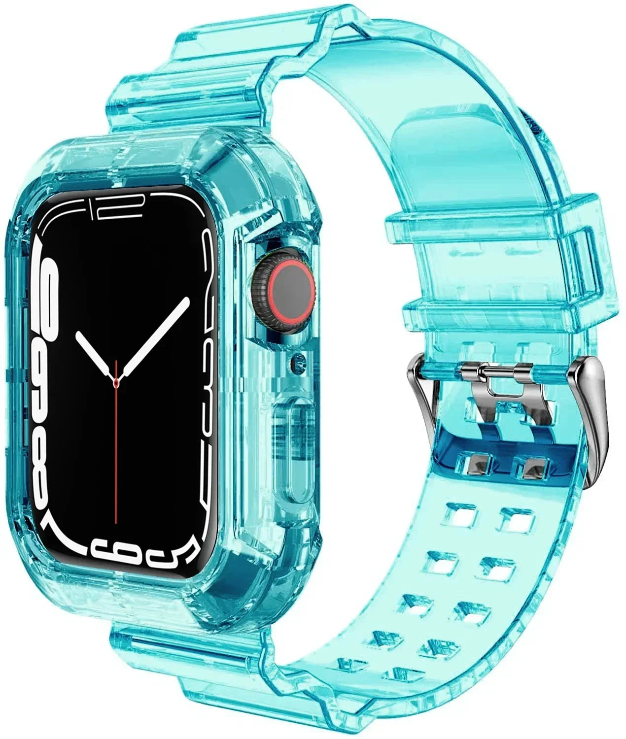 Clear Band + Case for Apple Watch Series 9 8 7 6 SE 5 49mm 45mm 44mm 42mm 41mm Transparent for iwatch 3 38mm 40mm Plastic Strap Qme Tr-Blue green 42mm 44mm 45mm
