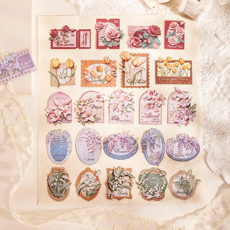 European Vintage Stamp & Floral Border Stickers, Junk Journal Collage Decorative Decals, Ideal Holiday & Birthday Gifts Qme