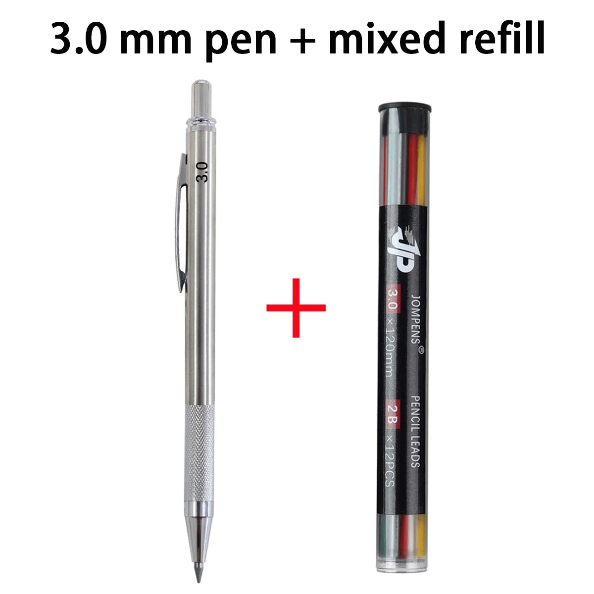 Mechanical Pencil Set 3.0mm Full Metal Painting Automatic Pencil & Refills, for Drafting, Drawing and Sketching Supply Qme 1pen - mix refills