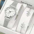 2pcsWomen Fashion Watch Casual Bracelet Watches Set Ladies Simple Dial Quartz Wristwatches Dress Clock Montre Femme Qme Silver suit