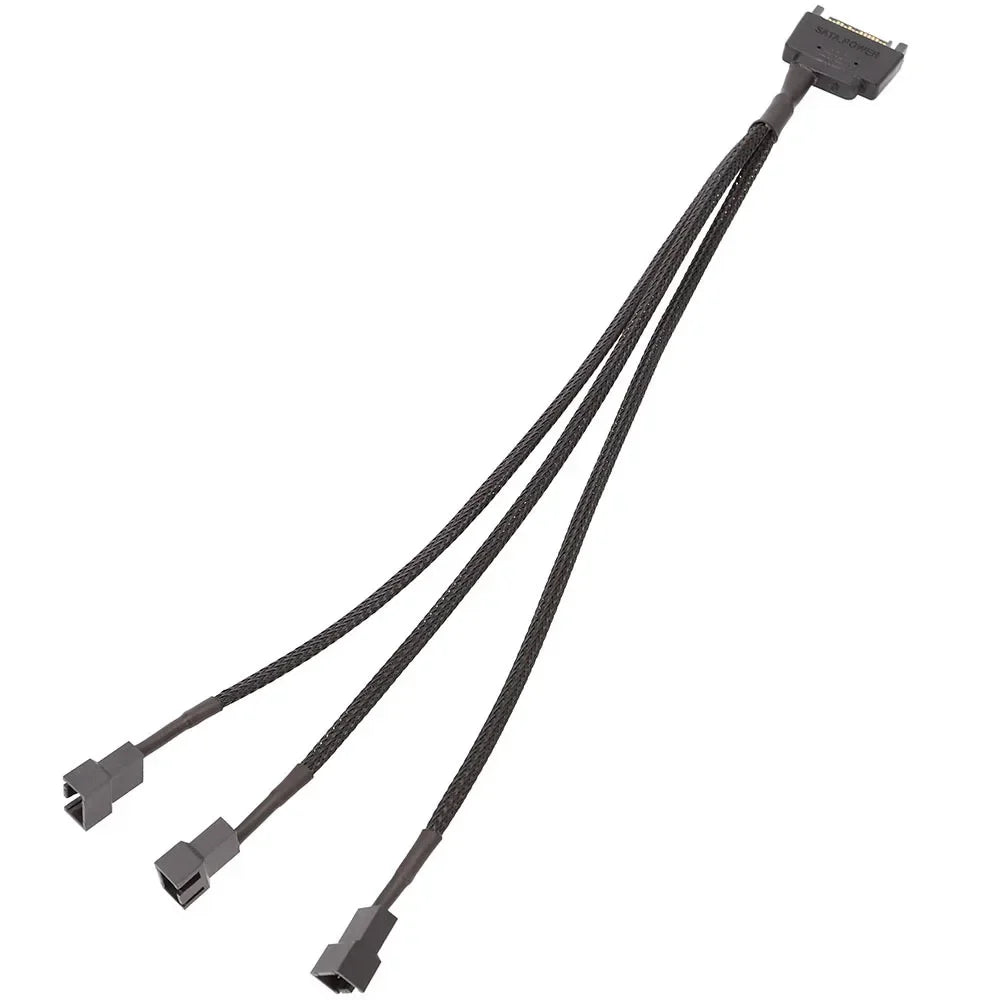 Black Sleeved 30cm Cooler Cooling Fan Splitter Power Cable 12V 4-Pin To 6 Port 3Pin/4Pin Connector for Molex IDE Computer PC DIY Qme 1 in 3