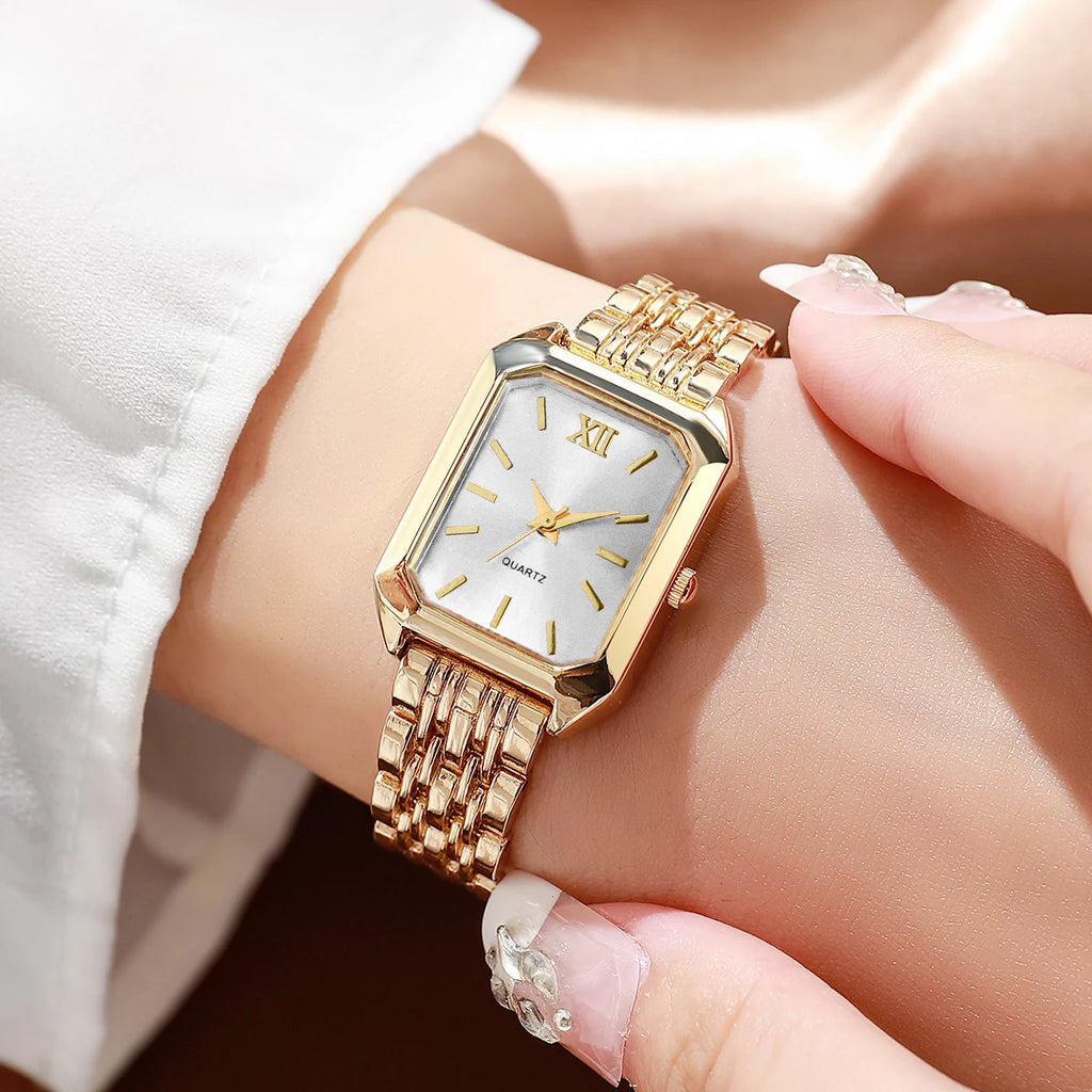 6pcs elegant and minimalist women's watch, quartz women's watch, square dial women's watch set Qme