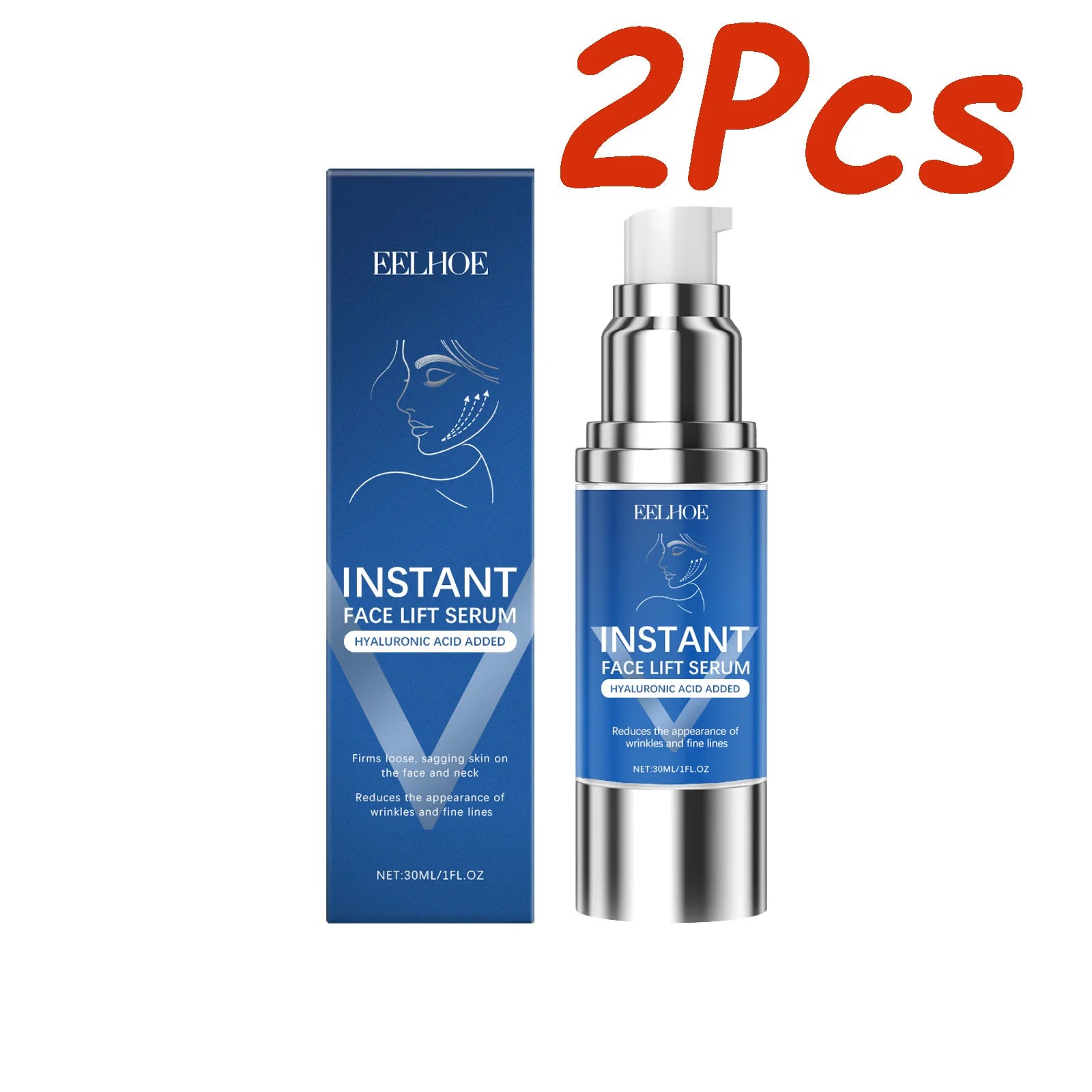 Instant Face Lifting Serum Firming Anti-Wrinkle Deep Moisturizing Brightening Smoothing Fade Fine Lines Tightening Essence Qme 2 x 30ml Boxed