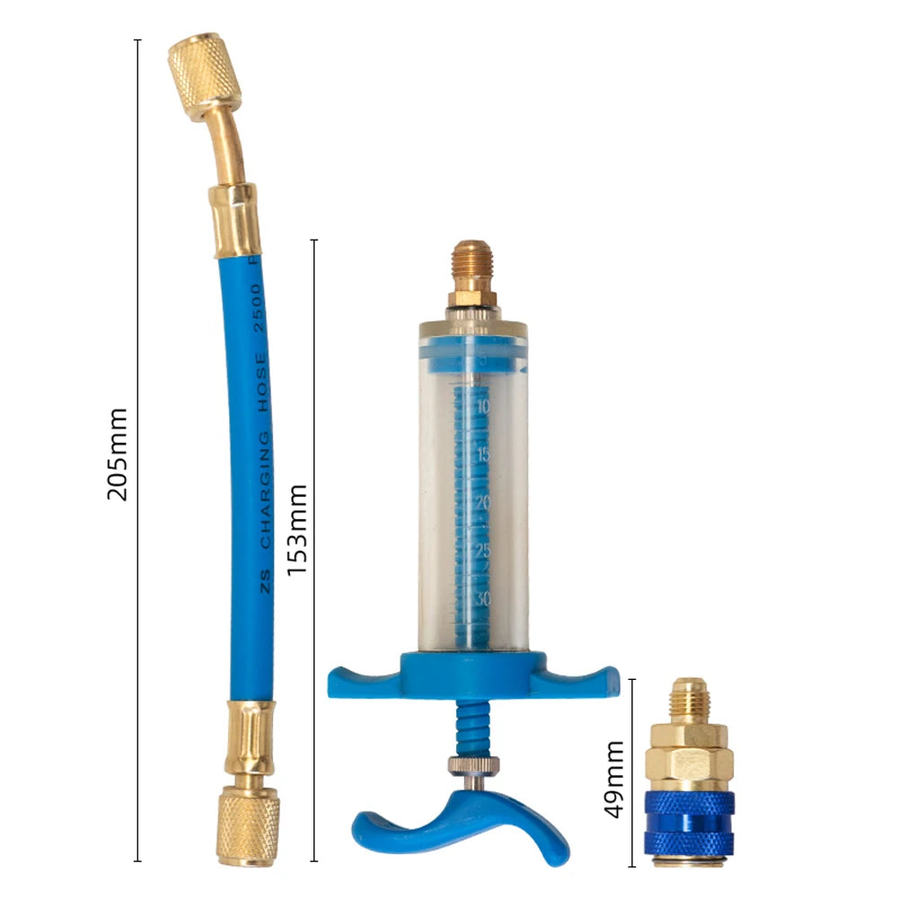 Air Conditioning Oil Injector 1Oz Liquid Fuel Injector 1/4 SAE Oil Dye Coupler Adapter Low Side for Vehicle Home Air Conditioner Qme
