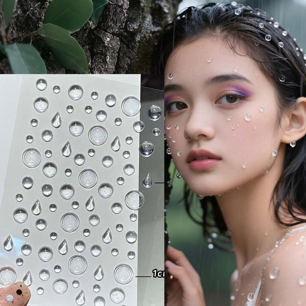 Multi Size Crystal Water Drop Stickers 3D Teardrop Clear Resin Glass Self Adhesive Makeup Tattoo Sticker for Party Stage Cosplay Qme
