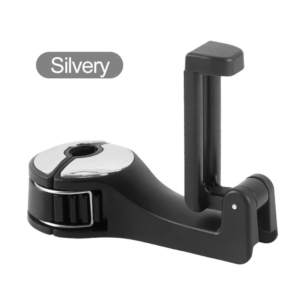 Dual-Use Car Rear Headrest Phone Mount Hidden Storage Hook Multifunctional Lock Type Cellphone Holder For Car Storage Organizer Qme Silver