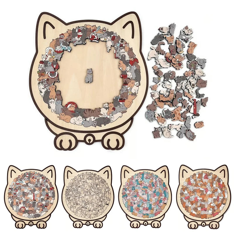 135-Piece Morandi Color Cat-Shaped Wooden Jigsaw Puzzle Irregular Cats Shaped Animal Pieces For Home Decor & Party Games Gifts. Qme