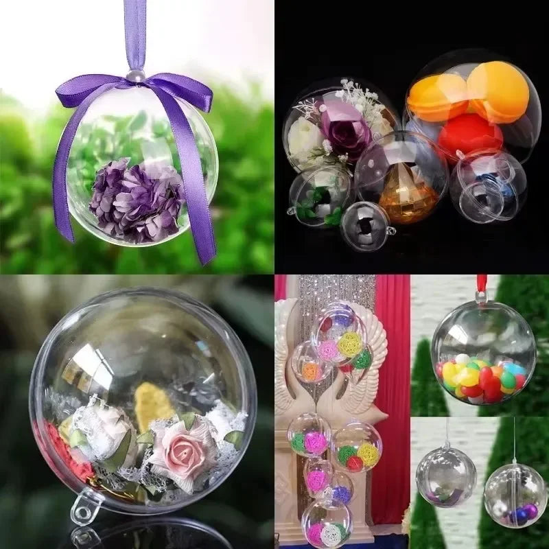 10/1Pc Christmas Transparent Ball Plastic Christmas Trees Open Ball Box Bauble Ornament Wedding Gift Party Home Decoration Qme