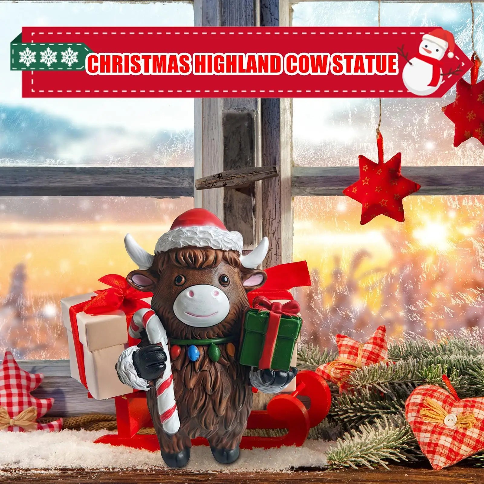 Cow Statue Christmas Decorations Home Rustic Cute Ornament Dorm Qme