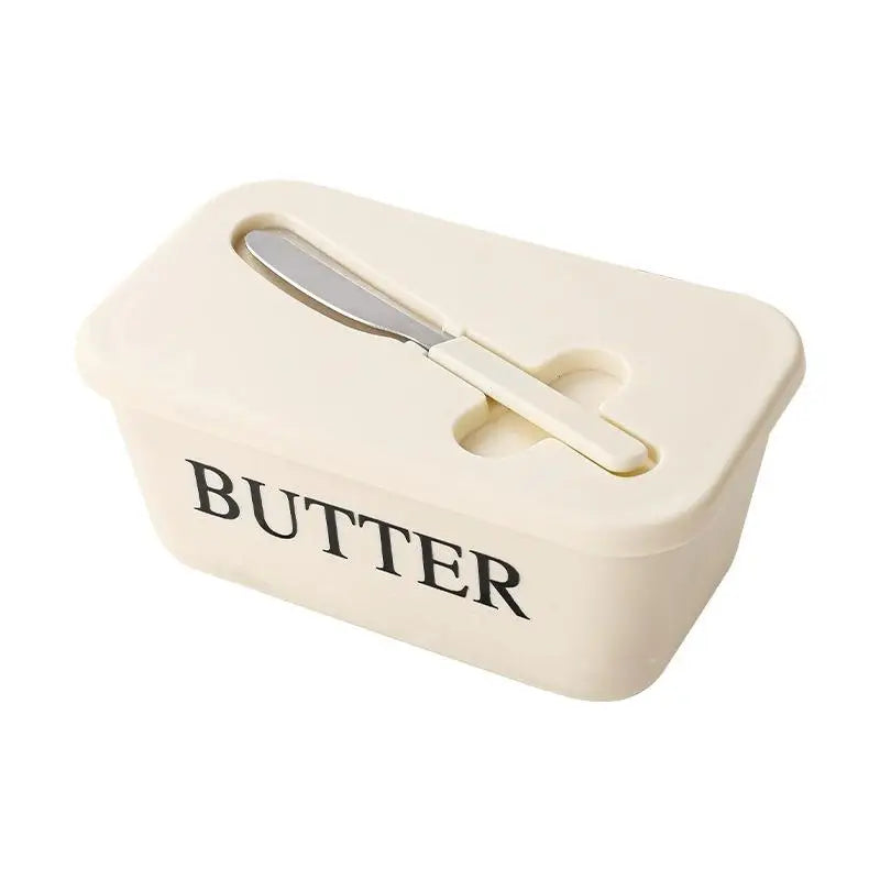 1pcs Butter Container Box with Knife Plastic Sealed Storage Box Cheese Box Oil Slicer Butter Plate Tableware Qme white