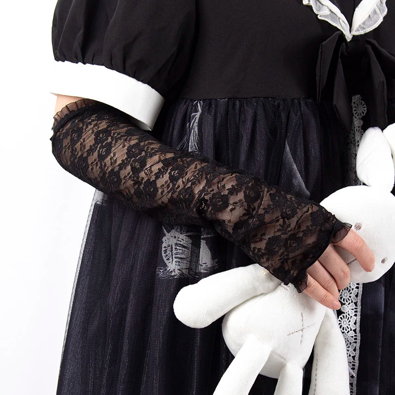 Long Lace Gloves Gothic Lolita Anime Solid Thin JK Girls Mittens Qme