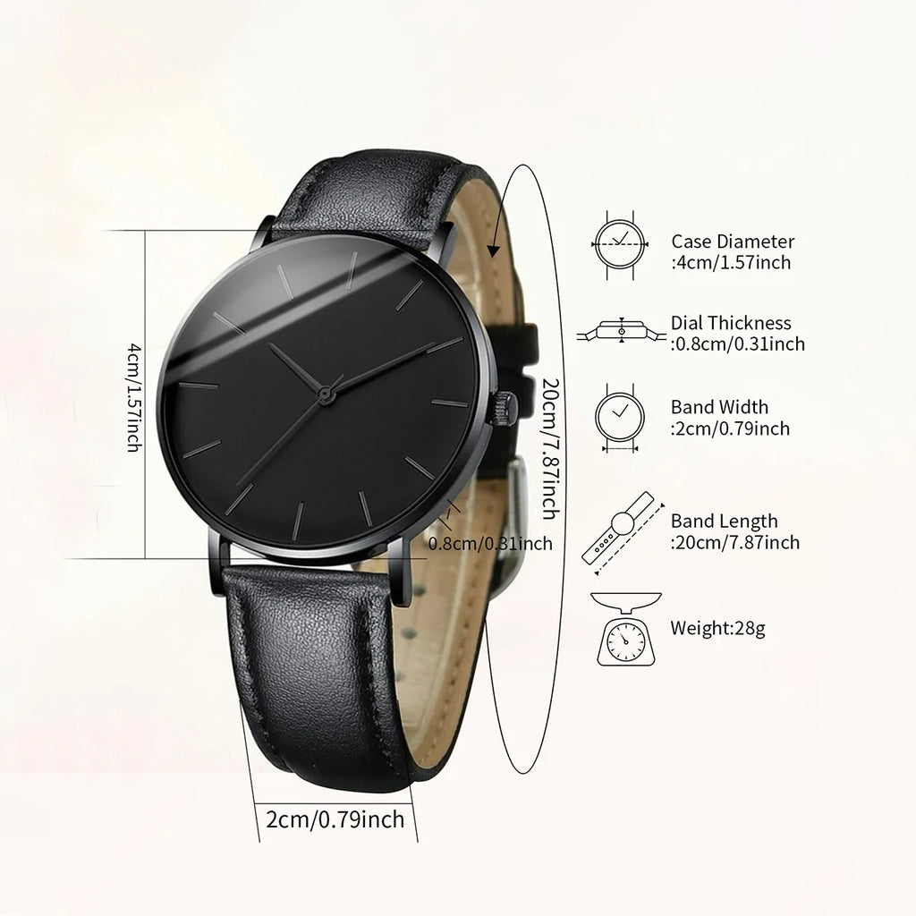 5PCS Minimalist stud watch, fashionable casual belt, student watch, new men's business quartz watch set Qme