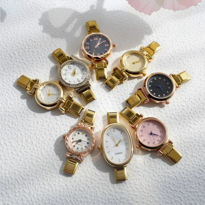 Design Colorful Gems High Quality Women's Stainless Steel Round Oval Watch Bracelet Bangle For Friend Birthday DIY Jewelry Gifts Qme
