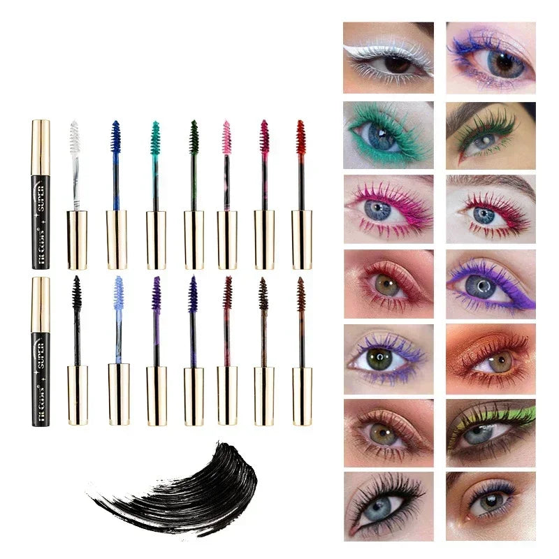 Color Mascara 14 Thick Curl Waterproof Non-smudding Natural Long Lasting Blue White Green Pink Black Eye Makeup Qme