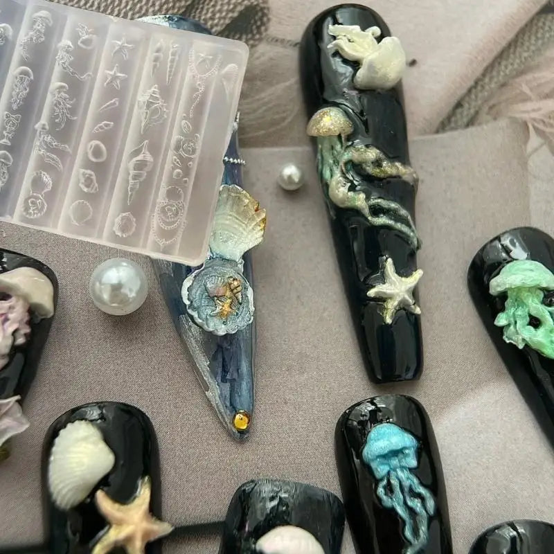 Ocean Series DIY Nail Art Decor 3D Silicone Mold Jellyfish Starfish Qme ONESIZE