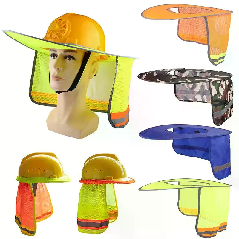 Summer Sun Shade Safety Hard Hat Neck Shield Helmets Reflective Brim Qme