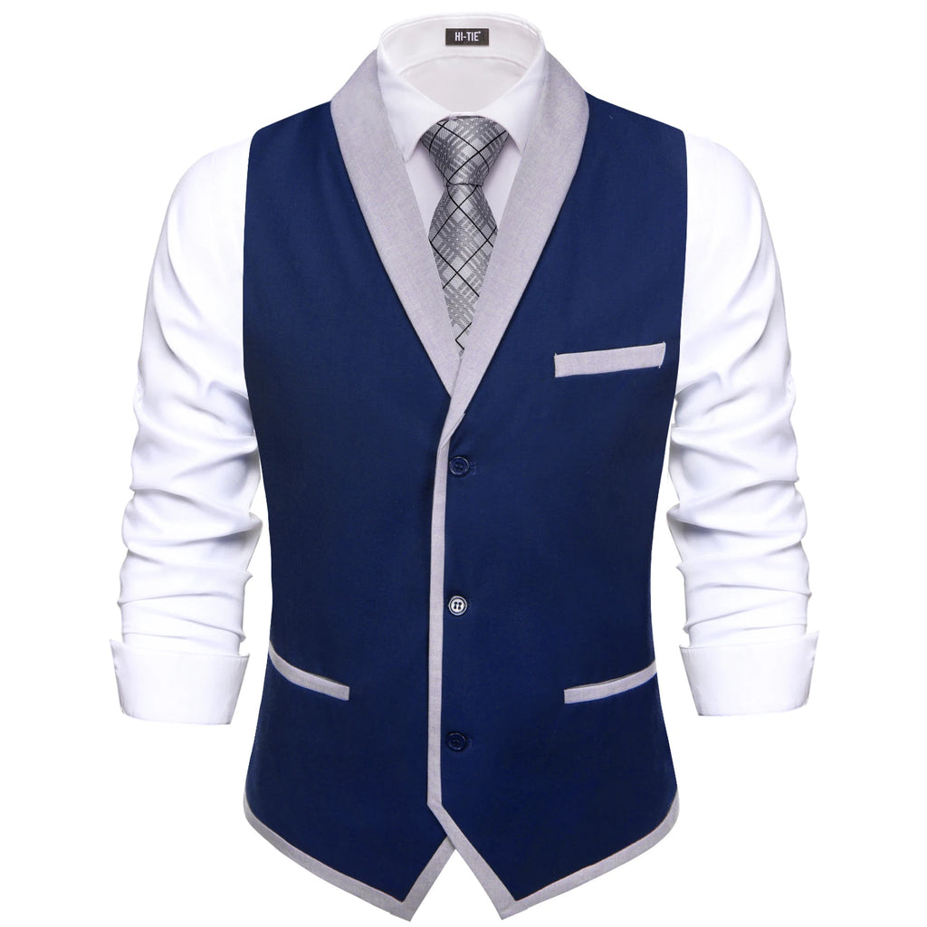 Lapel Waistcoat with Tie Pocket Square Cufflinks Sleeveless Vest Formal Casual For Daily Business Party Wedding Black Blue Qme