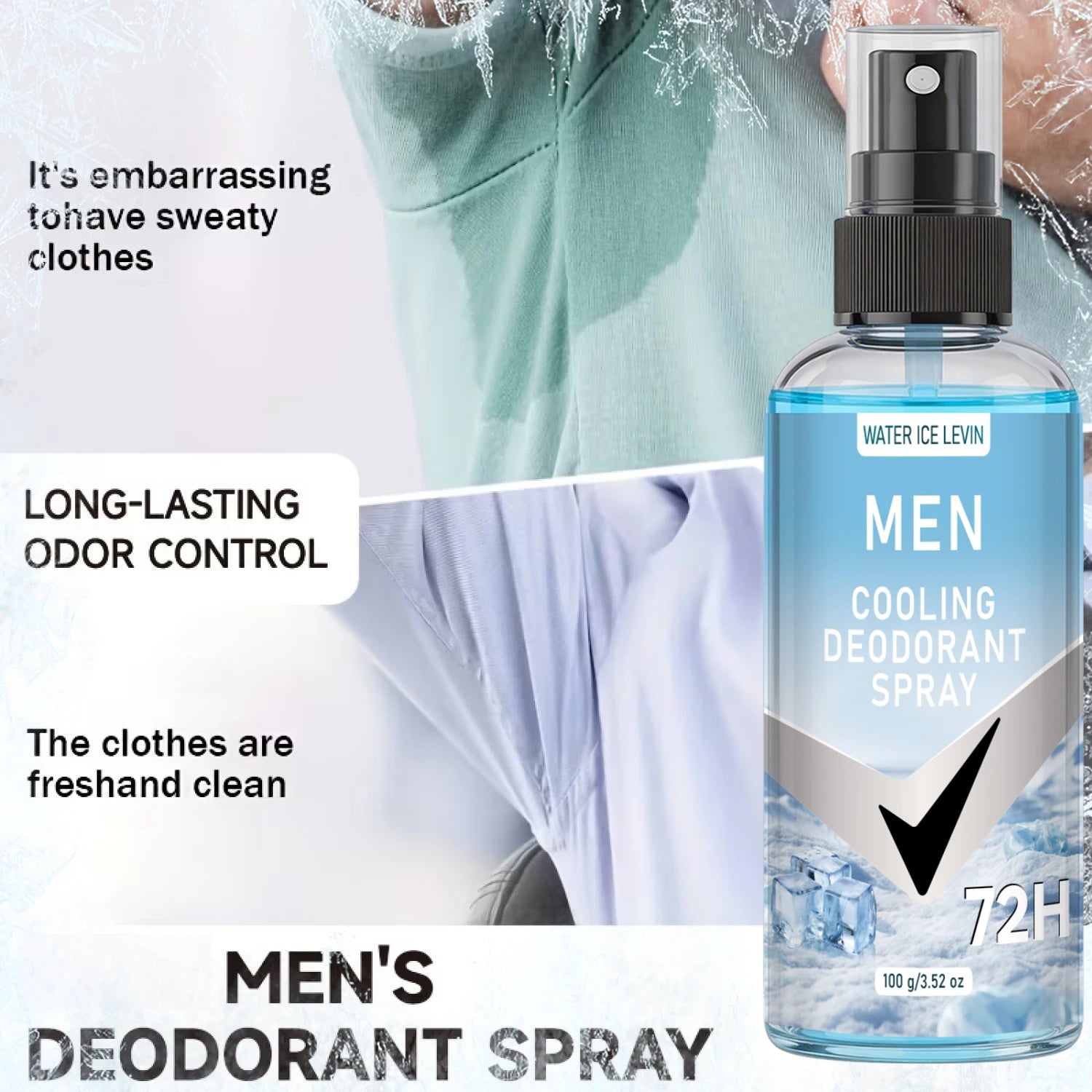 Male Refreshing Cooling Deodorant Spray with Niacinamide, Comfortable Underarm Skin Care Qme